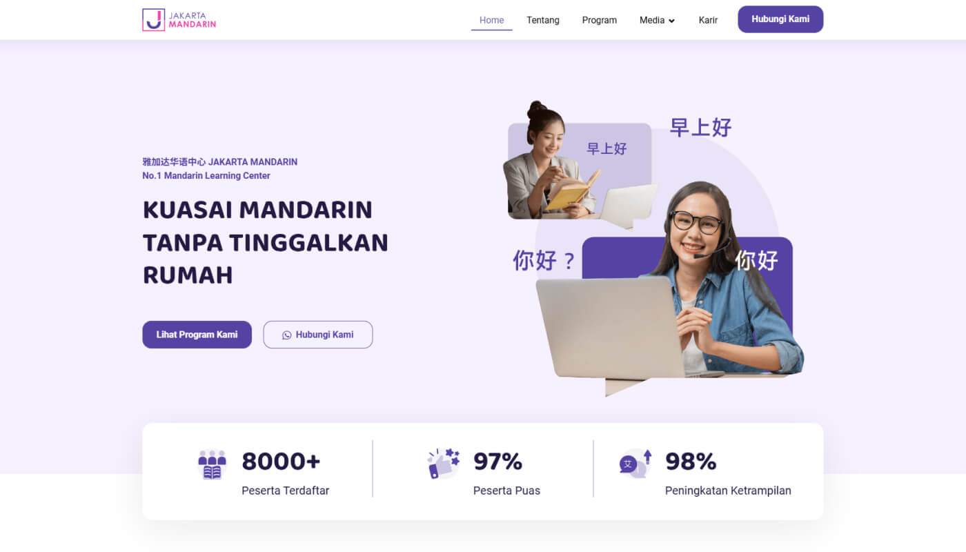 Penampilan Website Les Bahasa Mandarin Terbaik di Jakarta