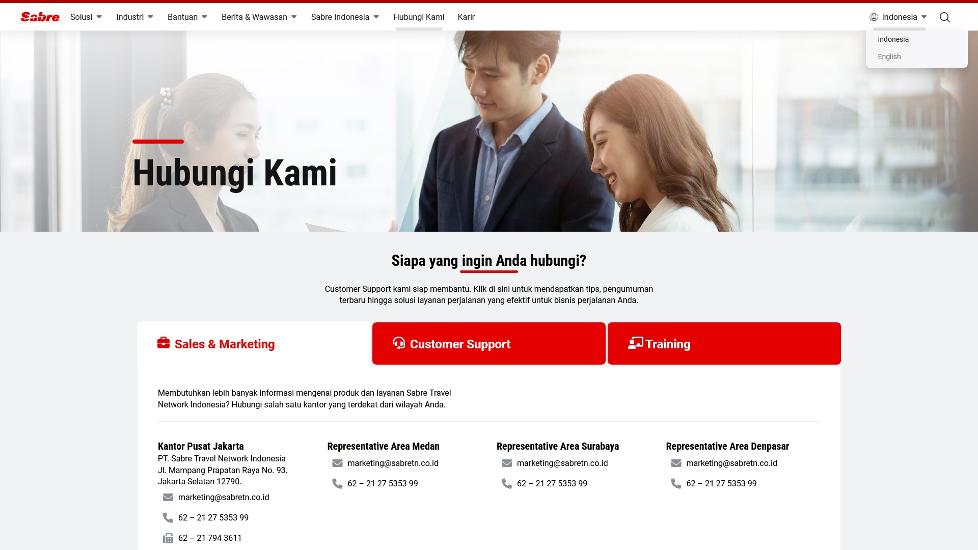 Tampilan Website Sabre